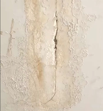 water damaged drywall around shower